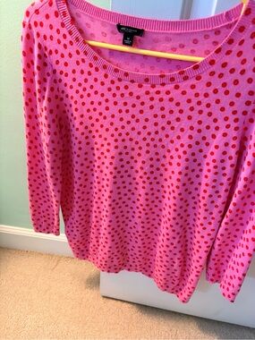 Ann Taylor Hot Pink Polka Dot Sweater